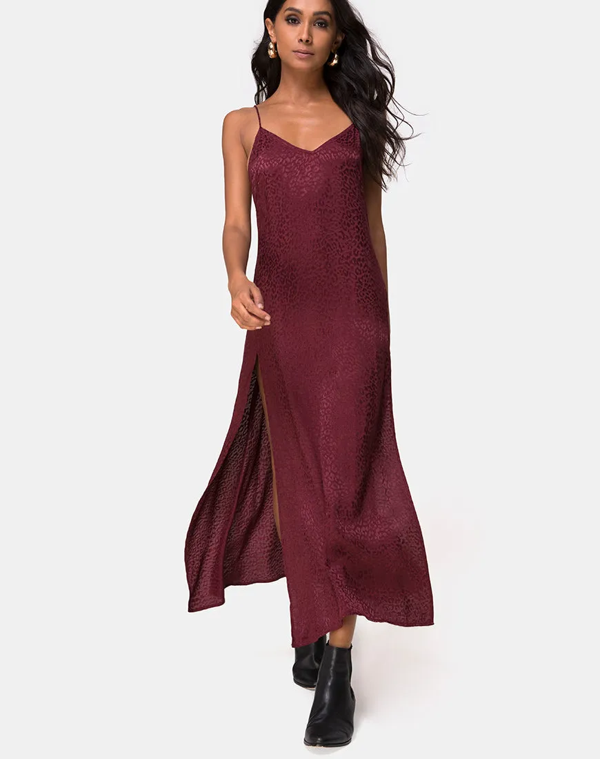 Hime Dress in Satin Cheetah Burgundy