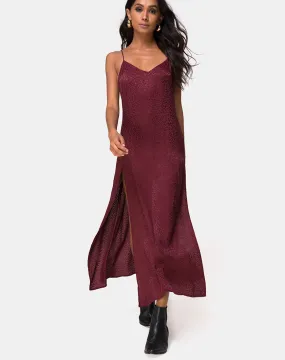 Hime Dress in Satin Cheetah Burgundy