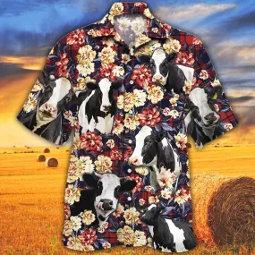 Holstein Friesian Cattle Lovers Red Plaid Pattern Hawaiian Shirt men, Cow Hawaiian Shirt, Summer Hawaiian shirt, Animal shirt