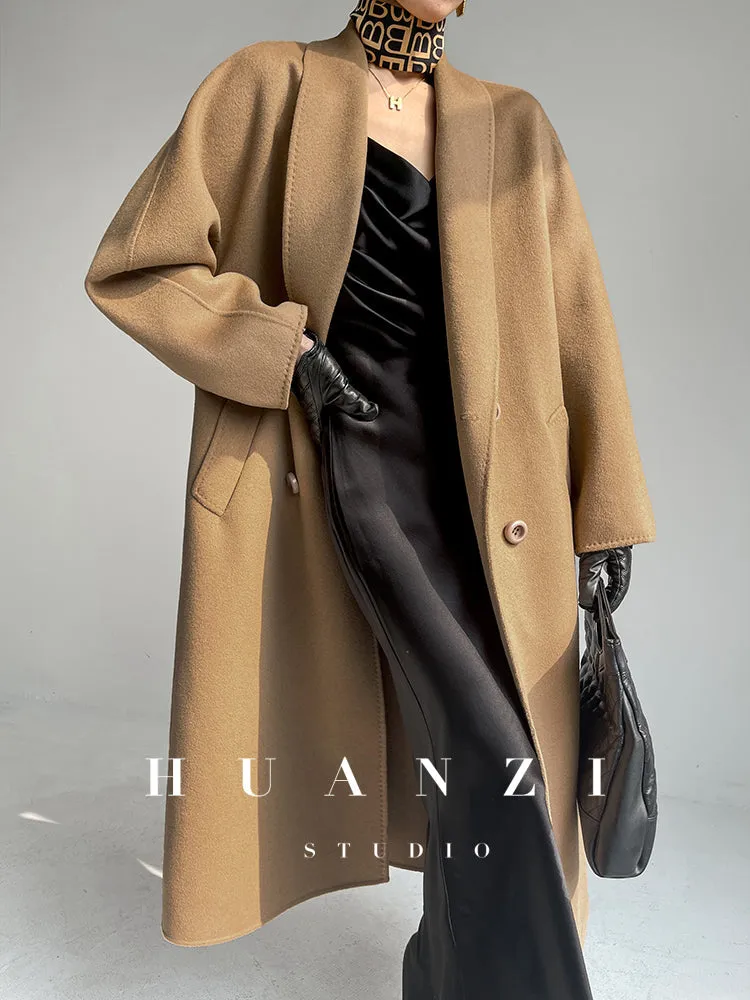 Huanzi high-end double-sided cashmere wool tweed blazer  coat - Vellor