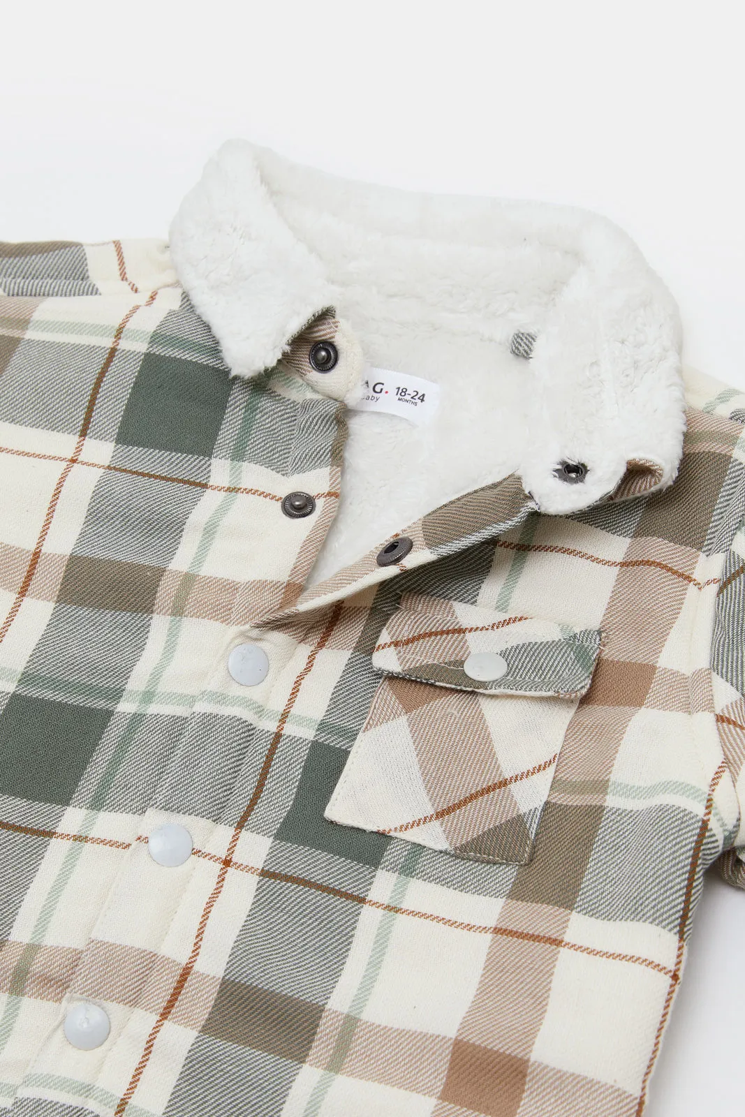 Infant Boys White And Beige Checkered Shacket