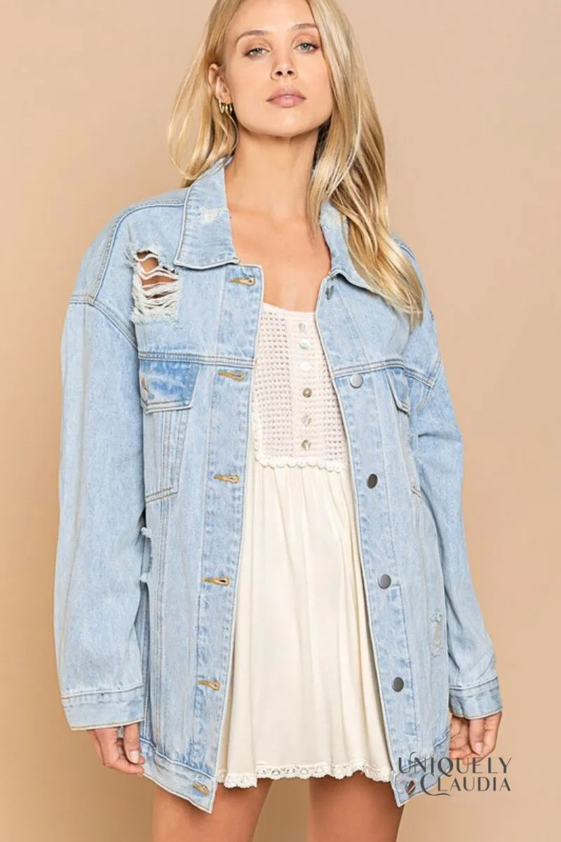 Je T'Aime Mon Amour Distressed Denim Jacket