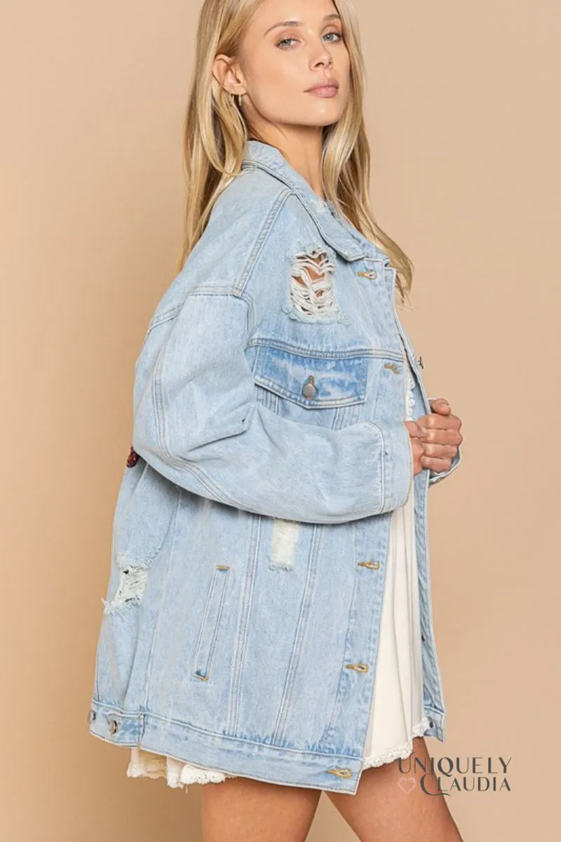 Je T'Aime Mon Amour Distressed Denim Jacket