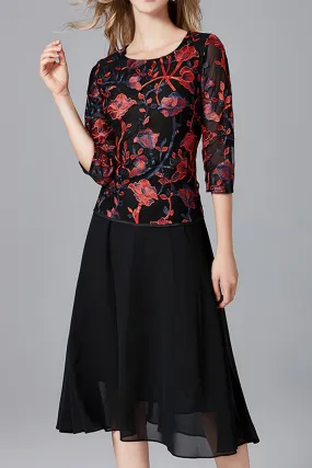 Ketty More Women Embroidered Chiffon Round Neck Beautiful Dress-KMWDC66809