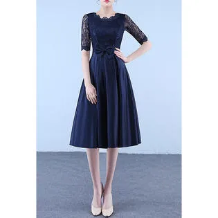 Ketty More Women Round Neck Silk Bow Evening Dress-KMWDC5870