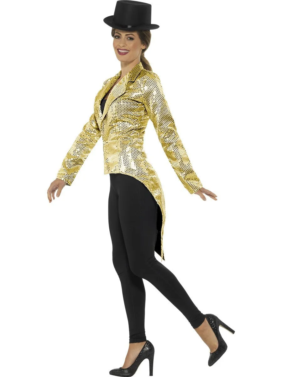 Ladies Gold Sequin Tail Coat Jacket