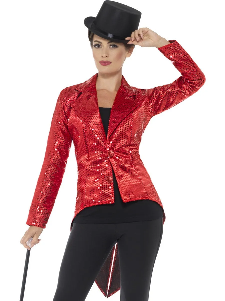 Ladies Red Sequin Tail Coat Jacket