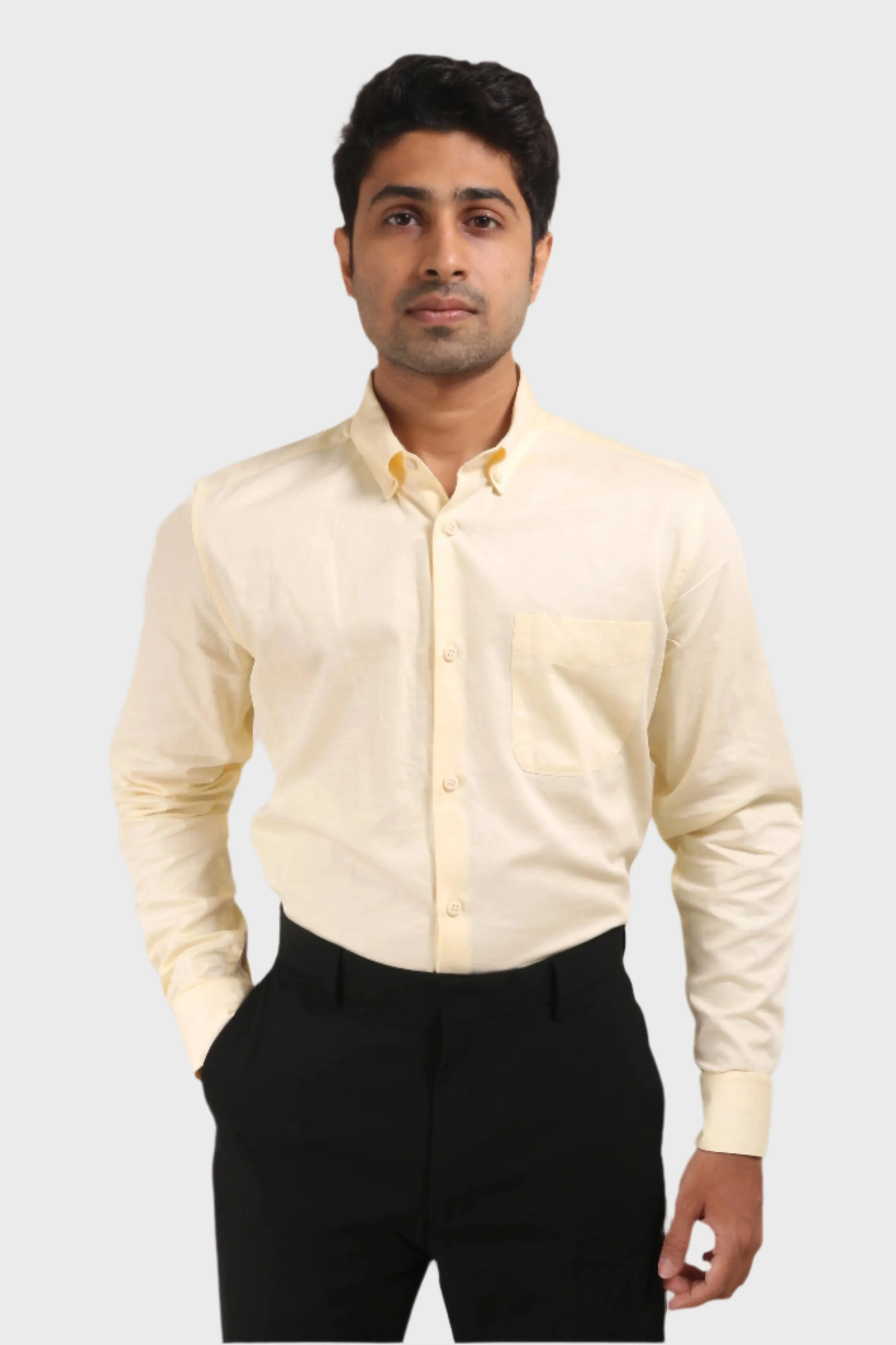 LIGHT YELLOW SATIN SLUB SLIM FIT SHIRT