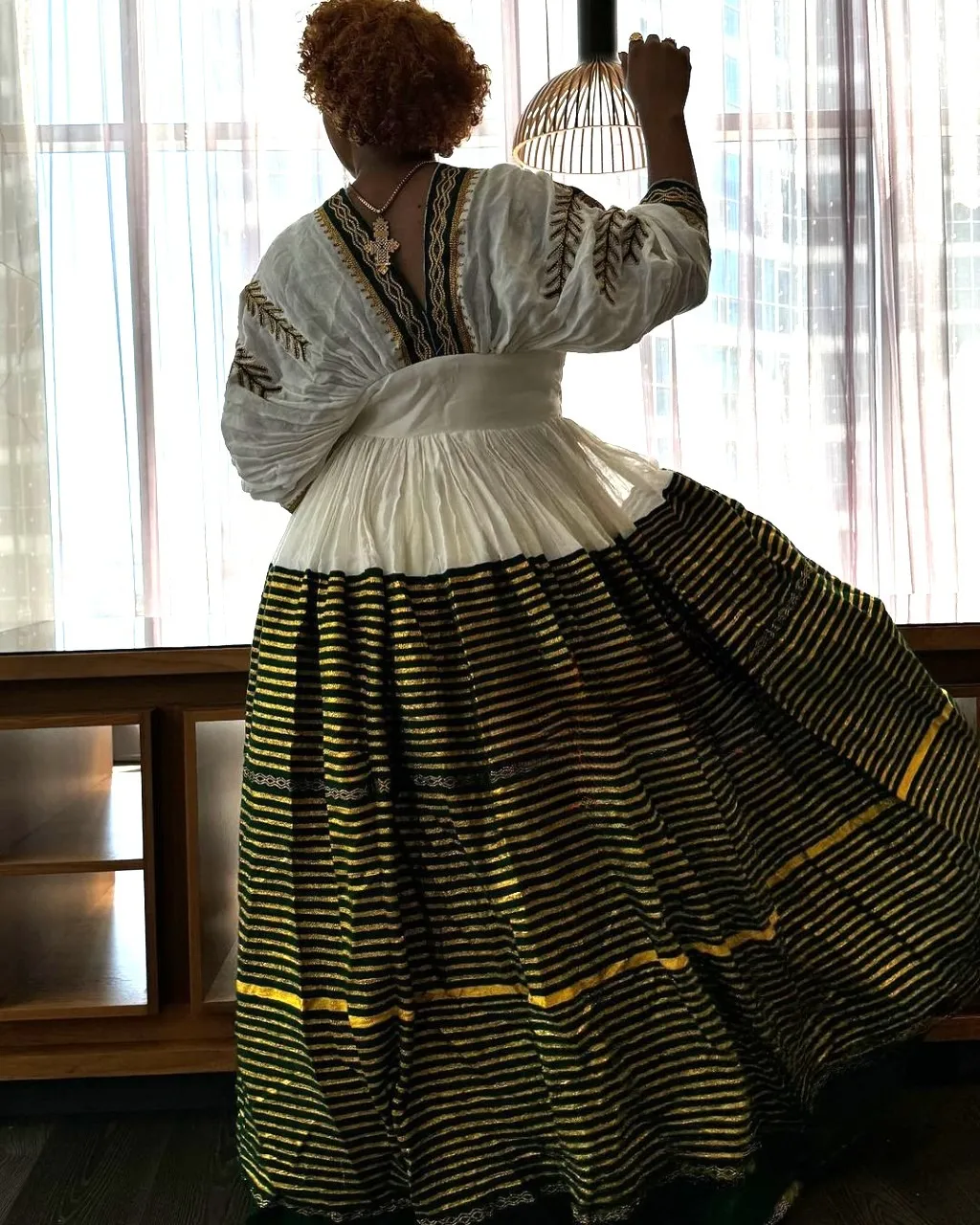 Majestic Green Wide Hemline Habesha Dress: Sophisticated Handcrafted Traditional Ethiopian Dress Beautiful Habesha Kemis