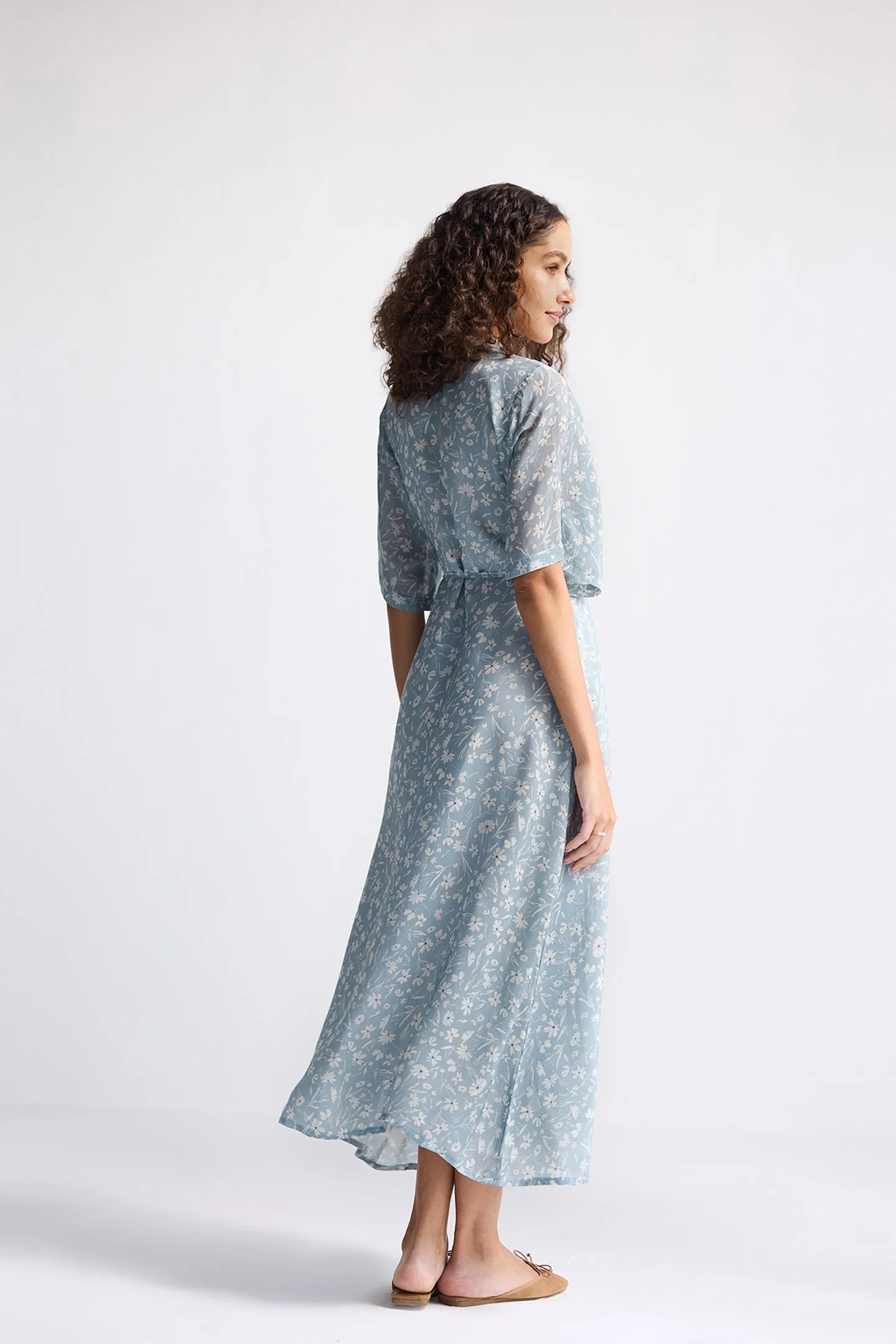 Maxi Wrap Dress in Light Blue Florals