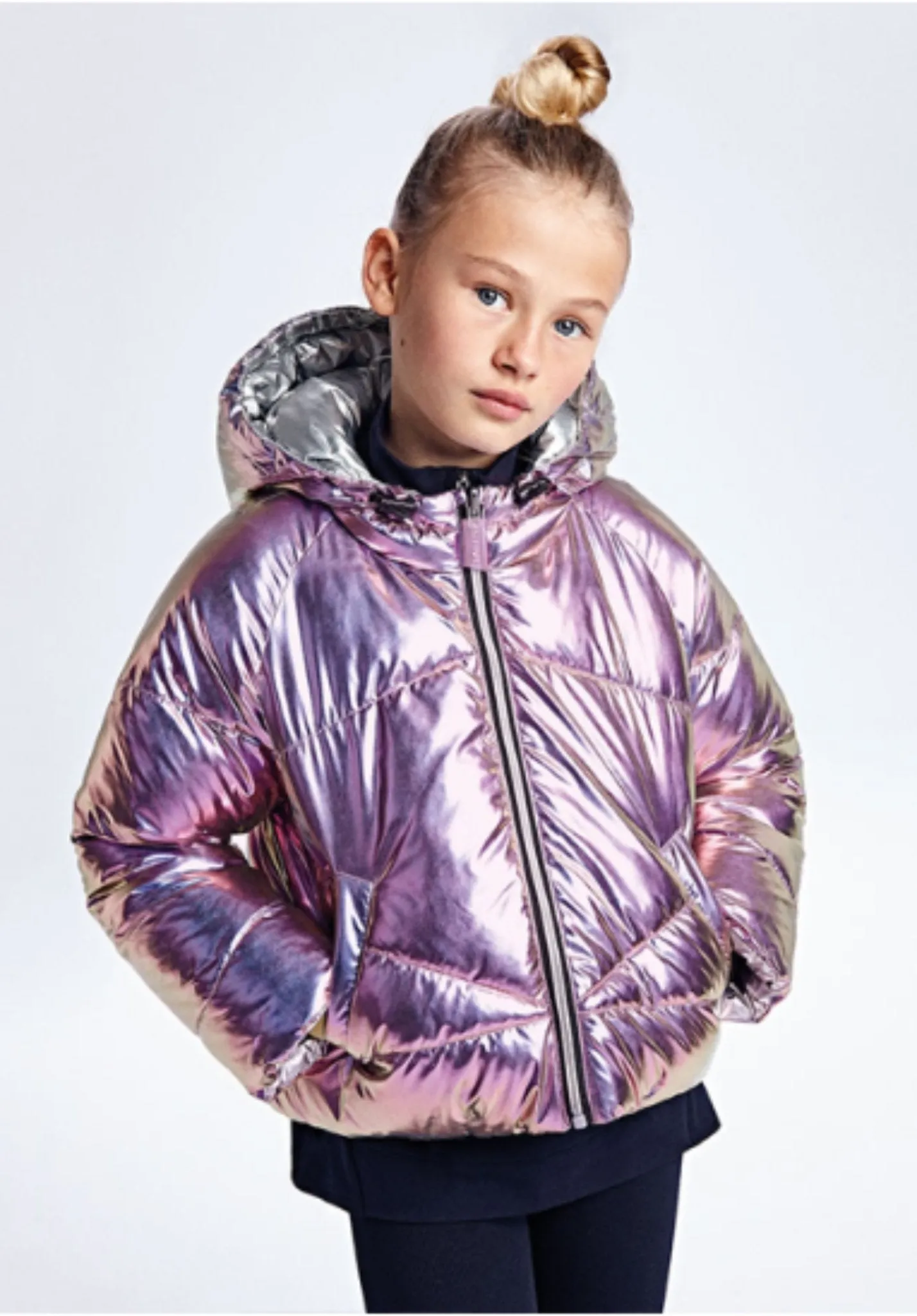 Mayoral Girls Ecofriends Reversible Iridescent & Metallic Coat