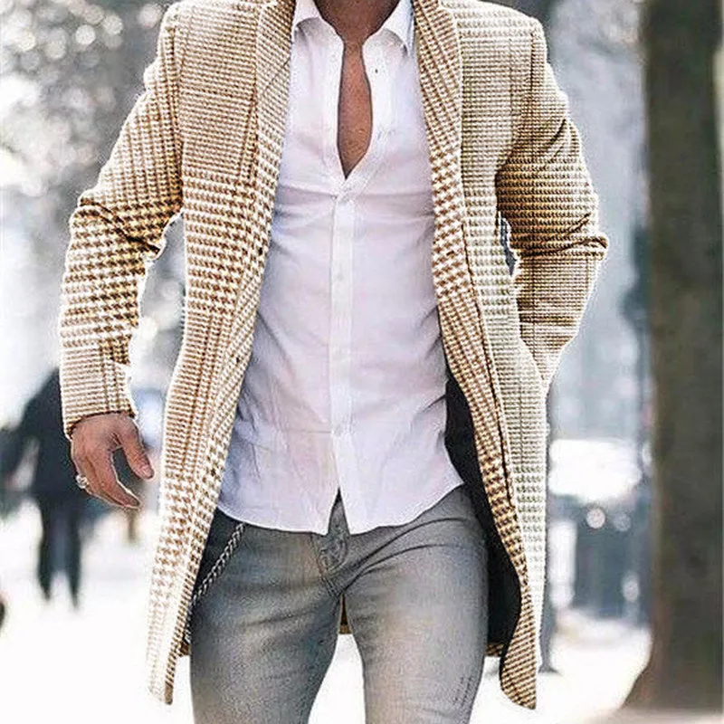 Men'S Fashion Casual Check Coat