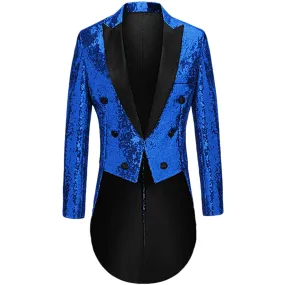 Men's Sequined Show Dress Swallow-Tailed Coat Blue