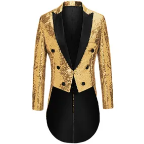 Men's Sequined Show Dress Swallow-Tailed Coat Gold