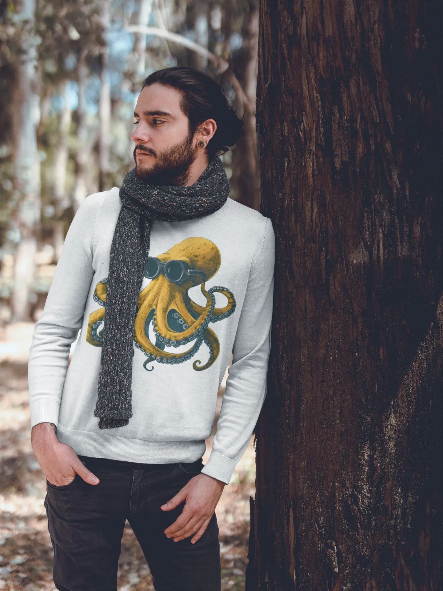 Men's Sweatshirt Yellow Octopus with Goggles 001