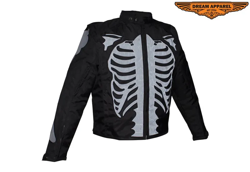 Mens Textile Motorcycle Jacket With Reflective Bones