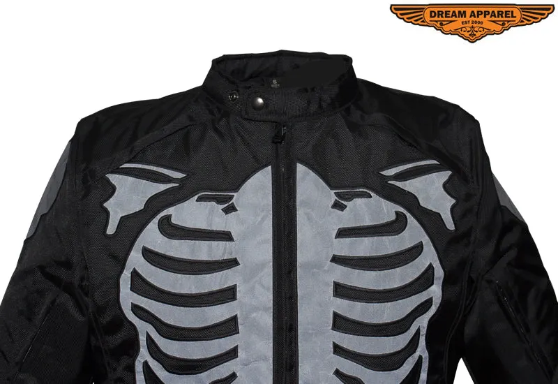 Mens Textile Motorcycle Jacket With Reflective Bones