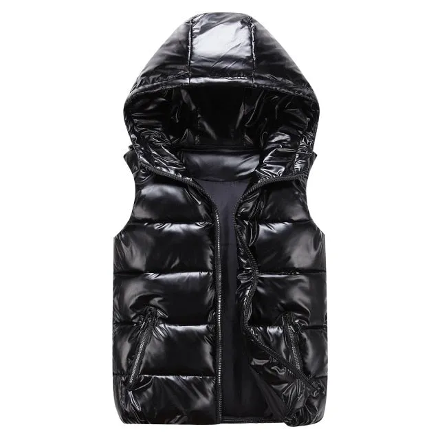 Metallic Silver Hooded Waist coat Vest Sleeveless Quilt Padded-many other colors available