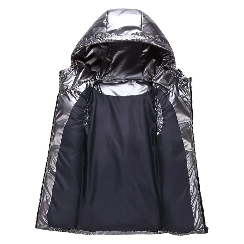 Metallic Silver Hooded Waist coat Vest Sleeveless Quilt Padded-many other colors available