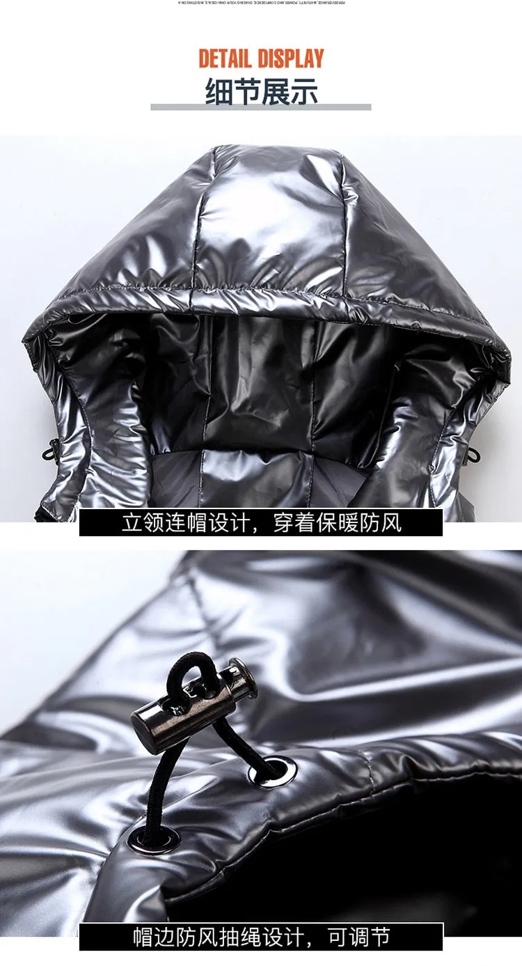 Metallic Silver Hooded Waist coat Vest Sleeveless Quilt Padded-many other colors available