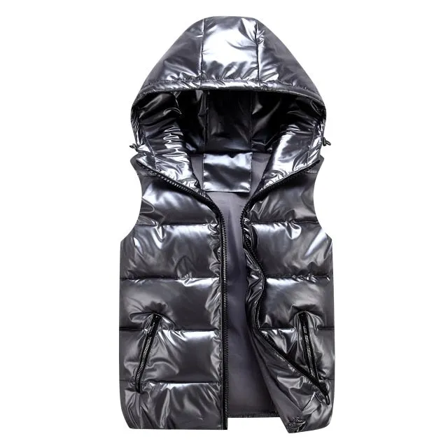 Metallic Silver Hooded Waist coat Vest Sleeveless Quilt Padded-many other colors available