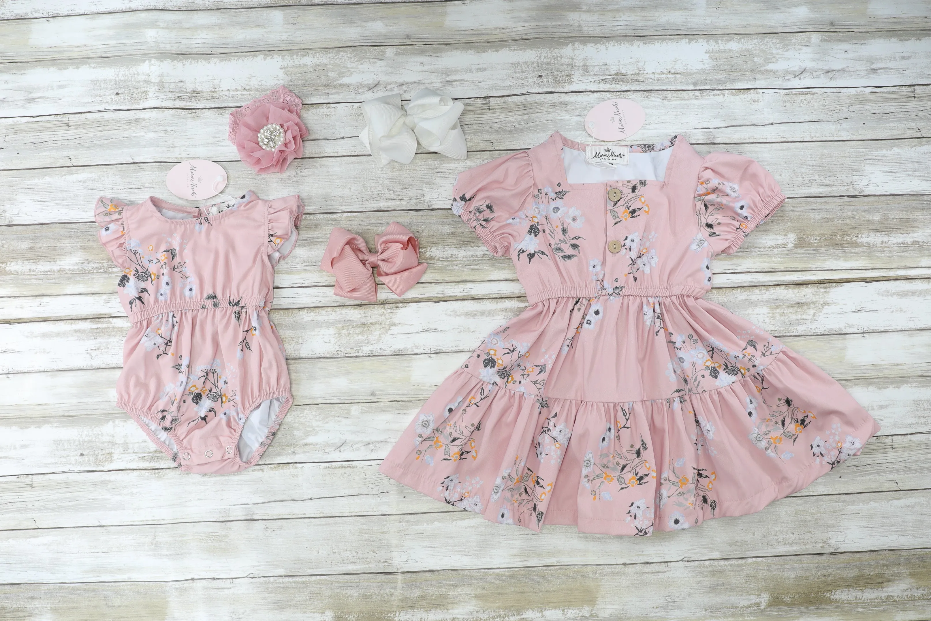 Mom & Me Pink Floral Dress & Romper