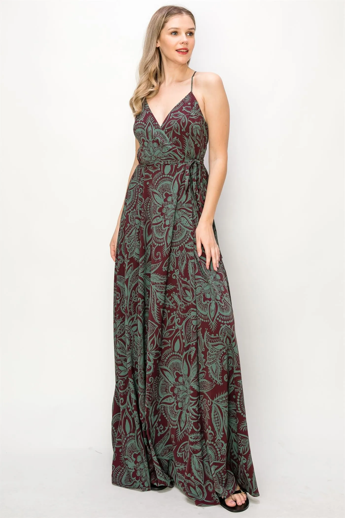 OL24A135-BLOUSE PAISLEY SLEEVELESS WRAP MAXI DRESS