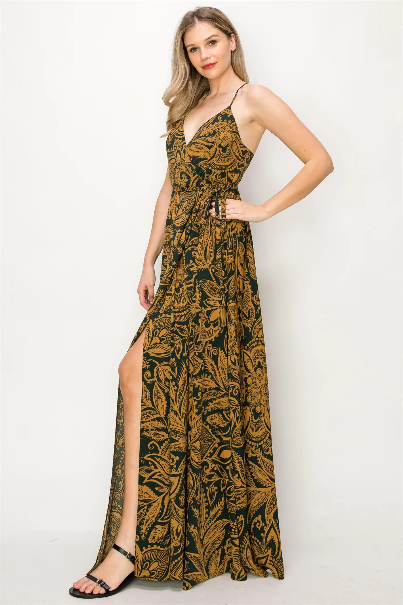 OL24A135-BLOUSE PAISLEY SLEEVELESS WRAP MAXI DRESS