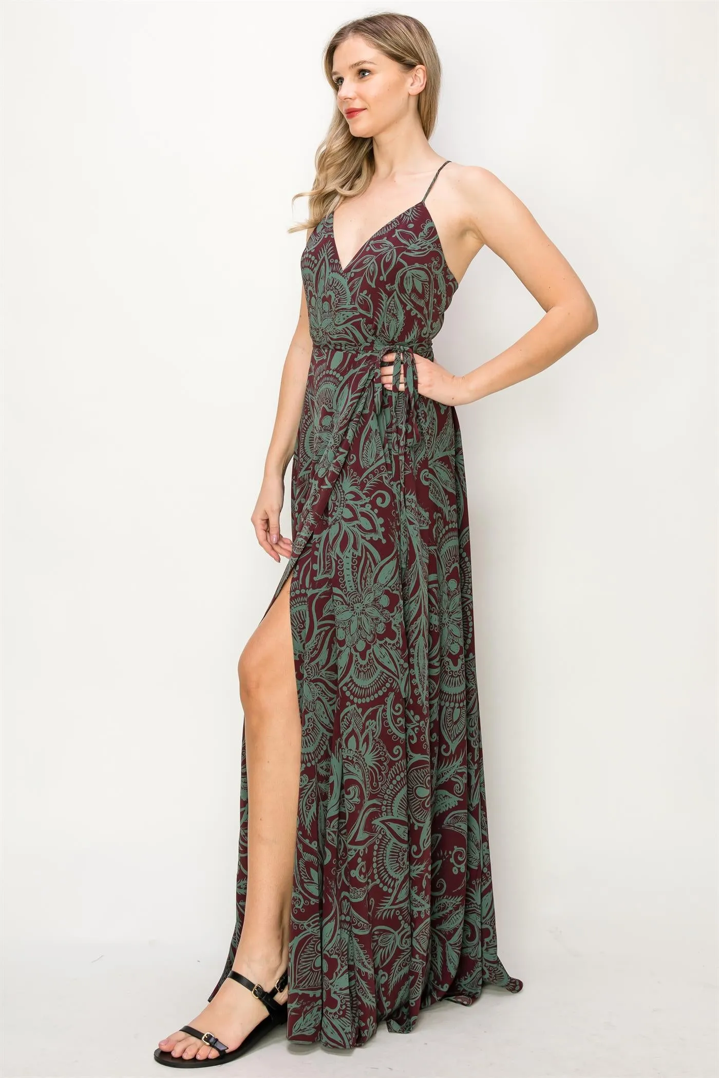 OL24A135-BLOUSE PAISLEY SLEEVELESS WRAP MAXI DRESS