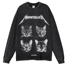 Oversized Vintage Washed Cat Graphic Sweatshirt