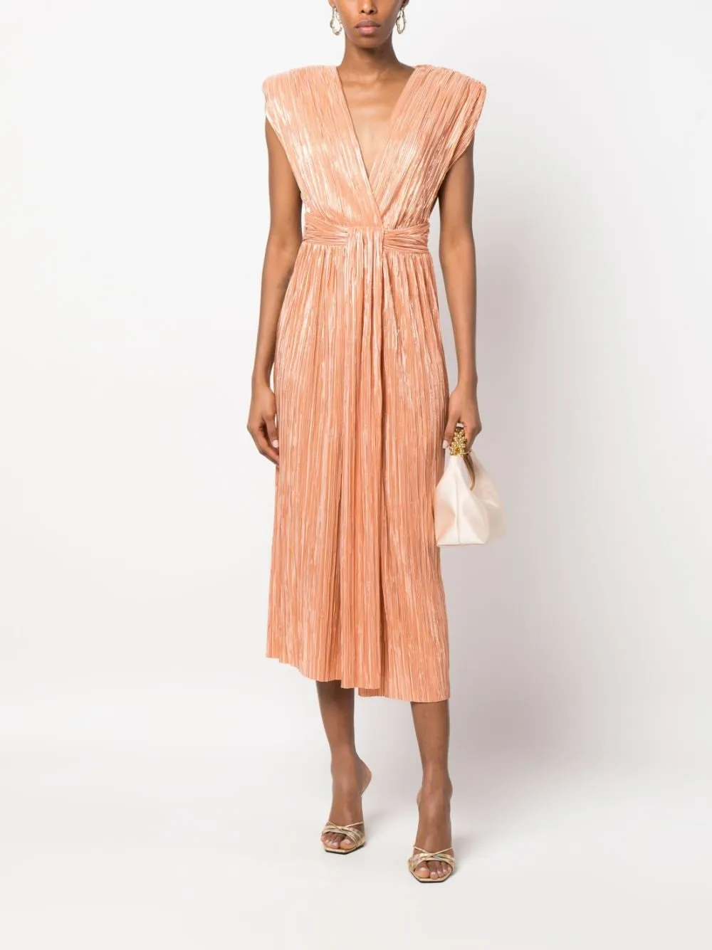 Pleated V-Neck Midi Dress