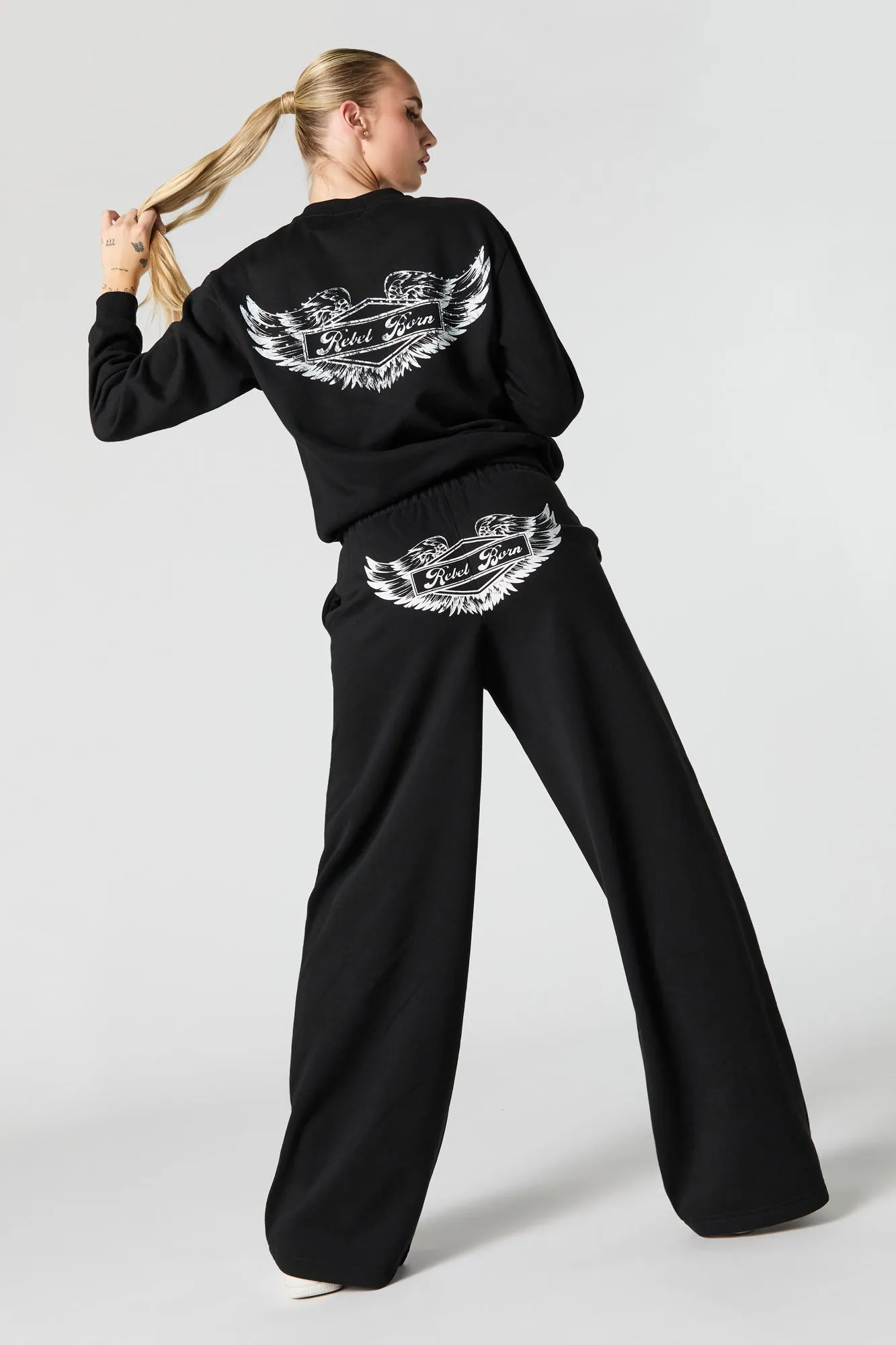 Rebel Born Graphic Fleece Wide Leg Sweatpant