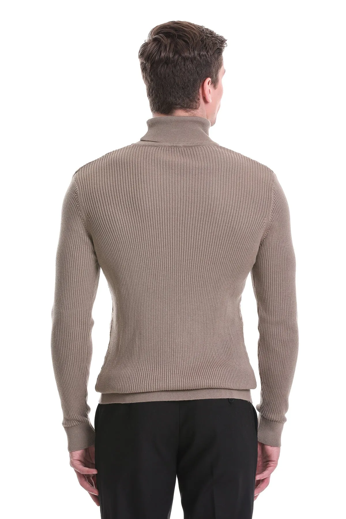 Regular Fit Grej Patterned Cotton Turtleneck Sweater