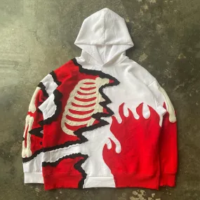 Rib & Flame Print Long Sleeve Hoodies