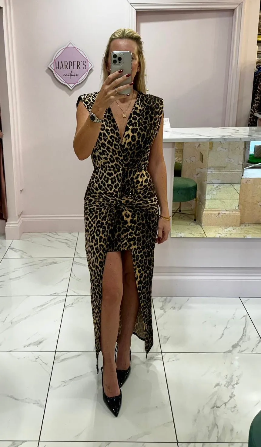 Rio Leopard Print Dress With Scattered Crystals