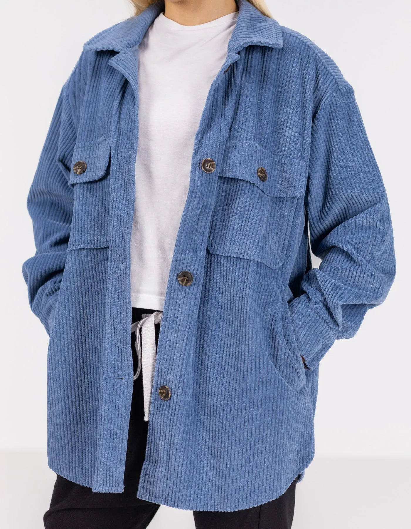 Rowan Oversized Cord Shacket in Blue