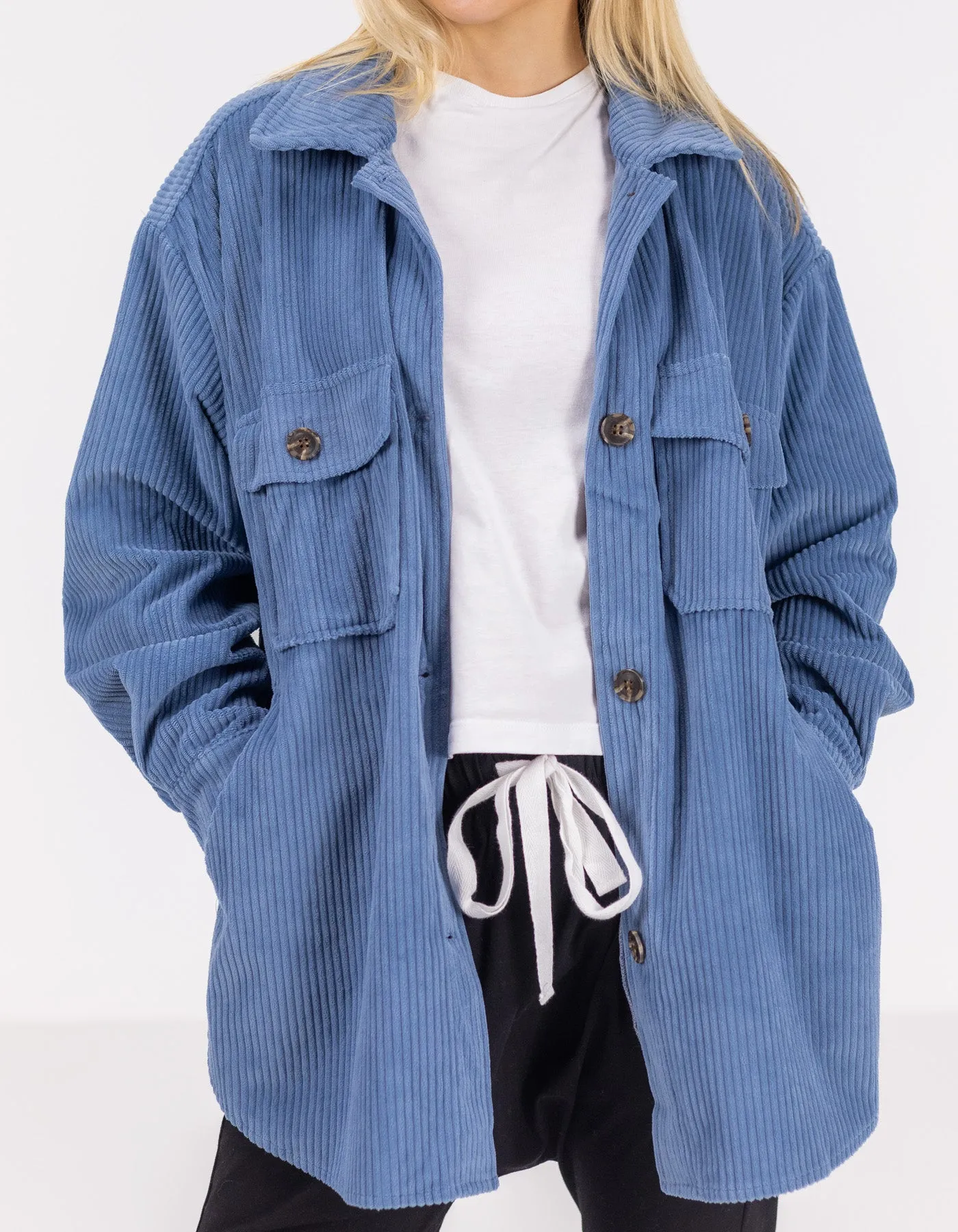 Rowan Oversized Cord Shacket in Blue