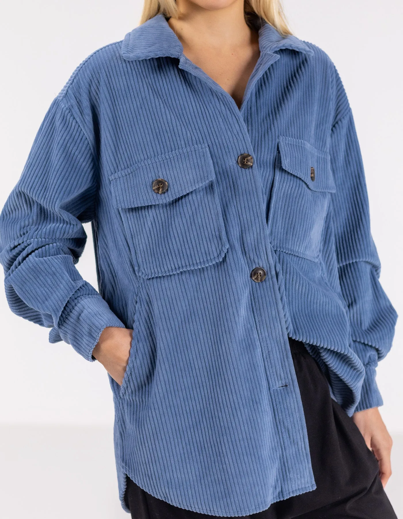 Rowan Oversized Cord Shacket in Blue