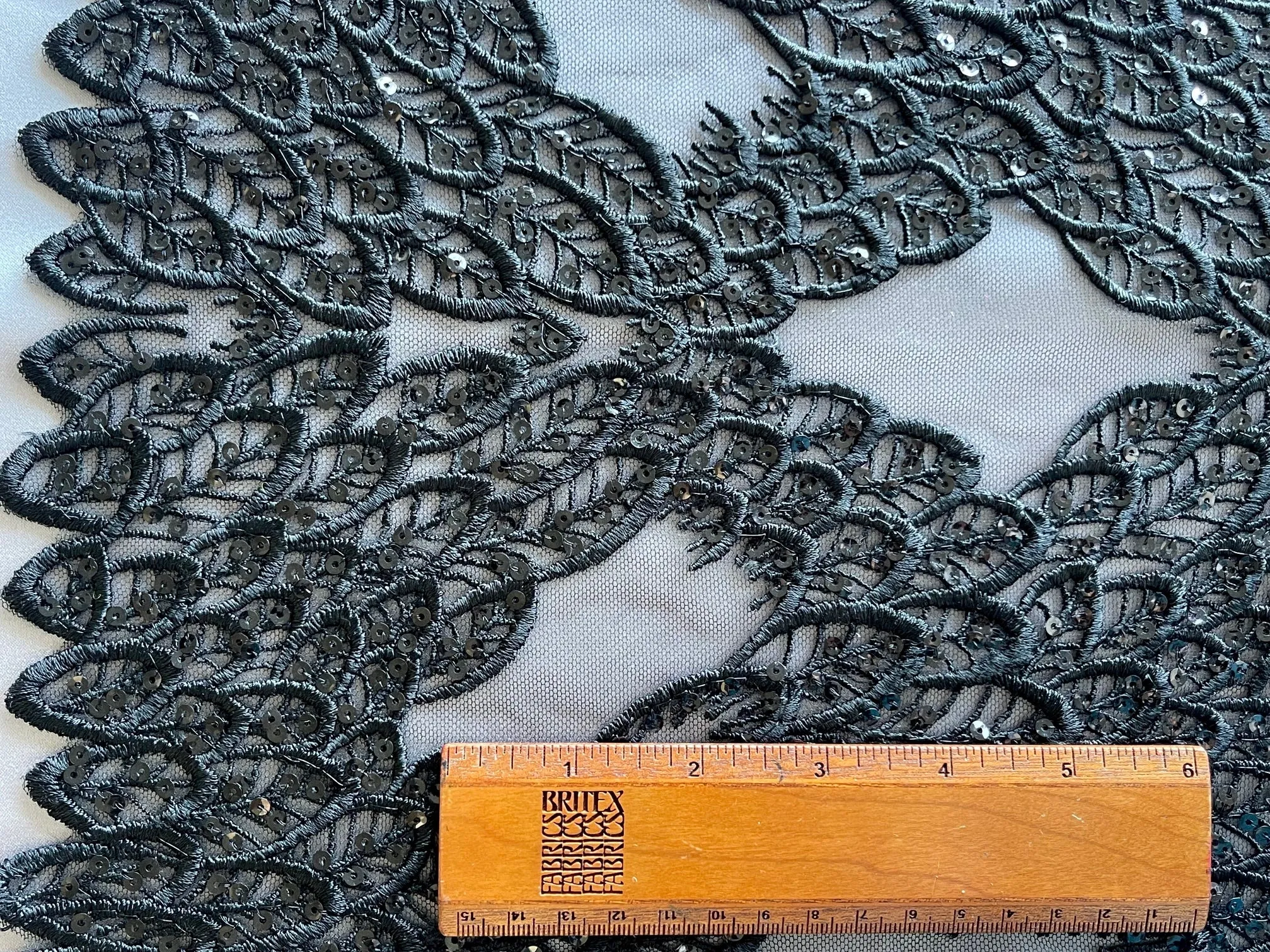 Sequined Obsidian Leaves Rayon Blend Guipure Lace (Made in Korea)