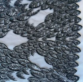 Sequined Obsidian Leaves Rayon Blend Guipure Lace (Made in Korea)