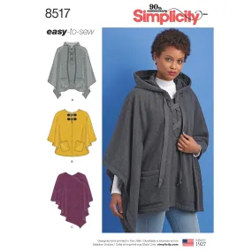 Simplicity S8517 Misses' Set of Ponchos (XS-XS-S-M-L-XL)