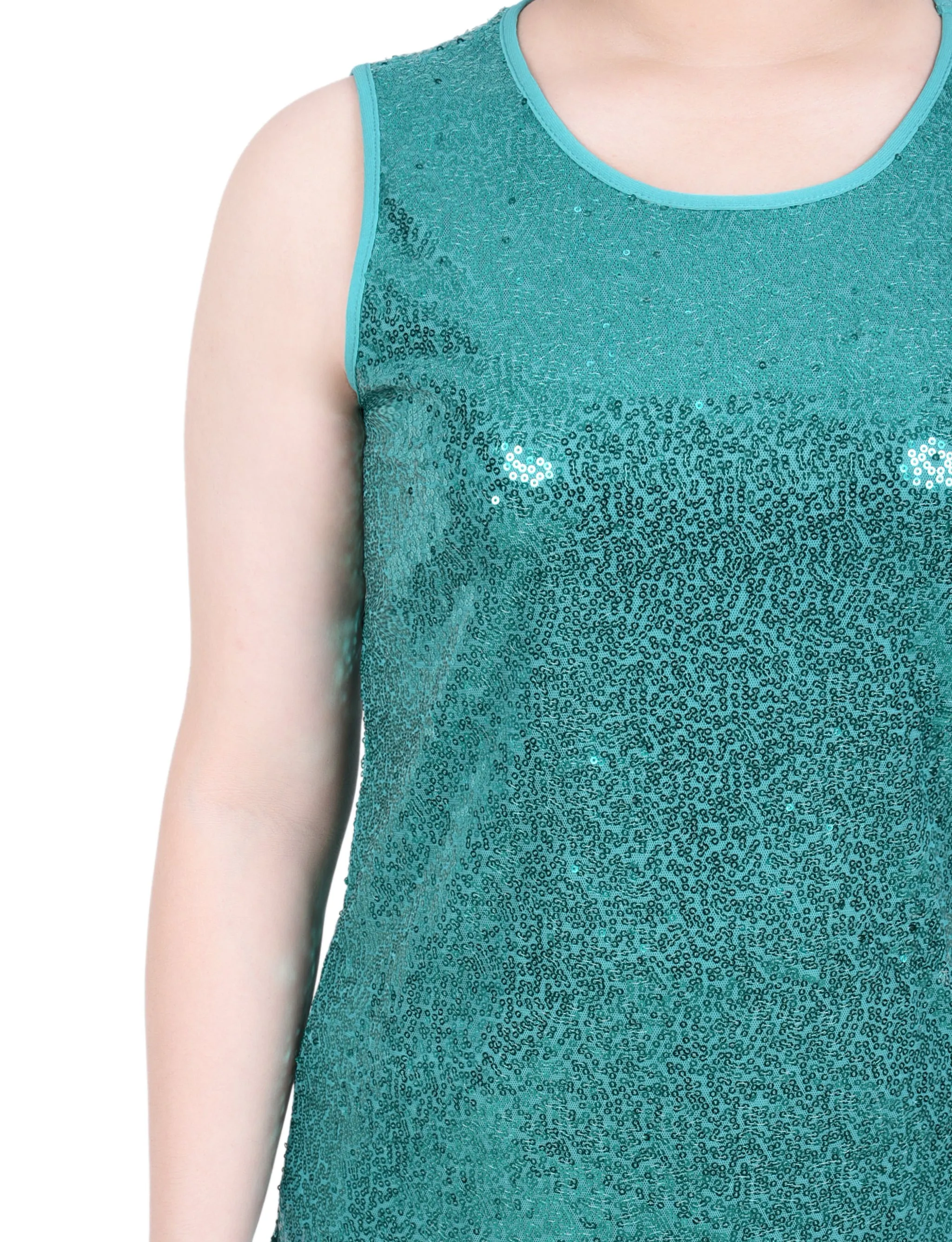 Sleeveless Sequined Tank Top With Combo Banding