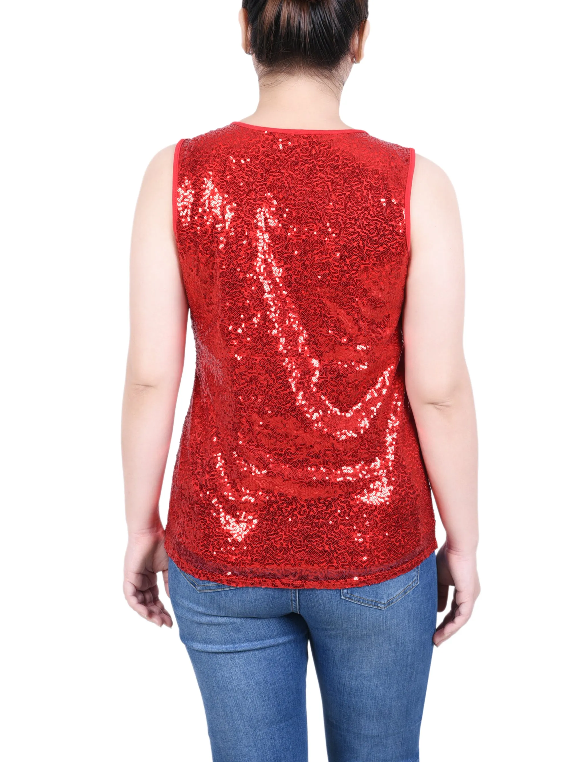 Sleeveless Sequined Tank Top With Combo Banding