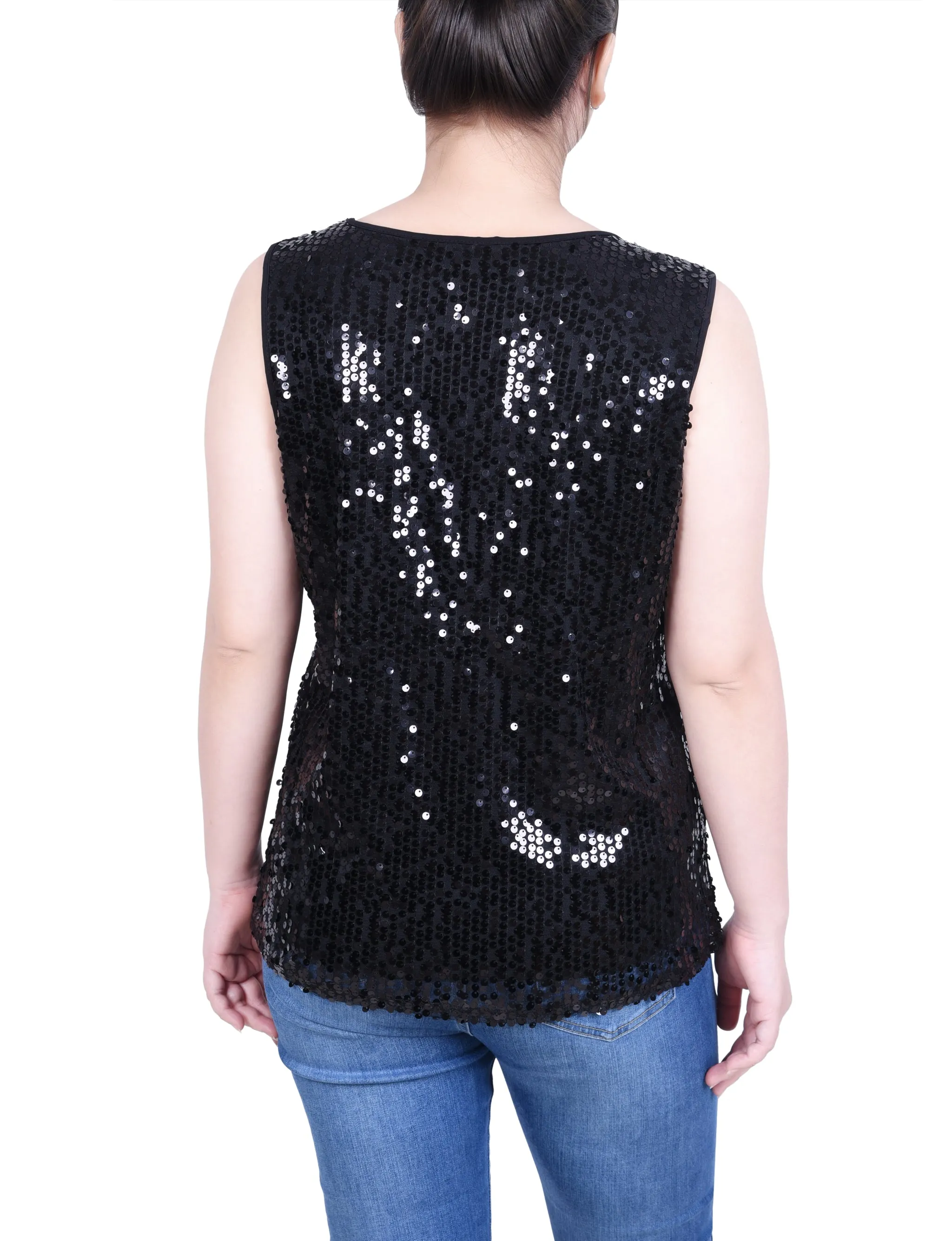 Sleeveless Sequined Tank Top With Combo Banding