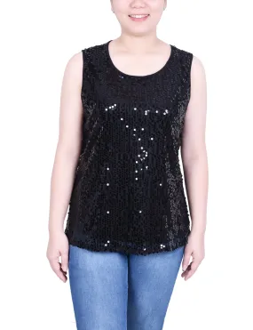 Sleeveless Sequined Tank Top With Combo Banding