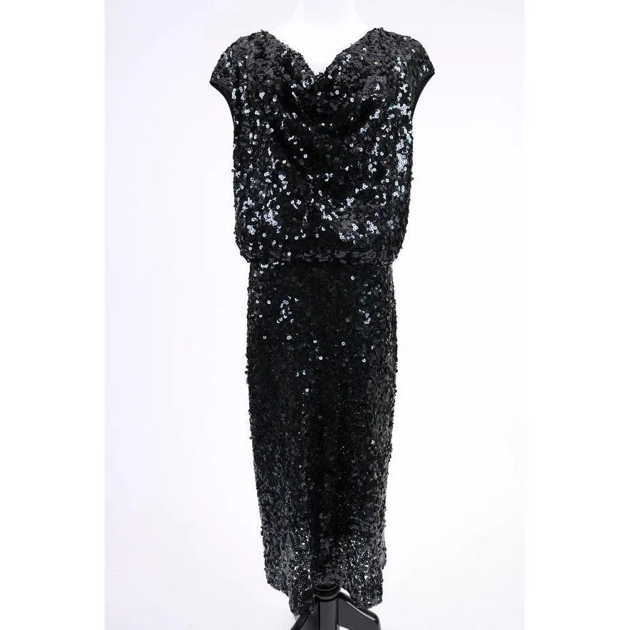 ST. JOHN 90's Black Sequined Evening Dress | Size M