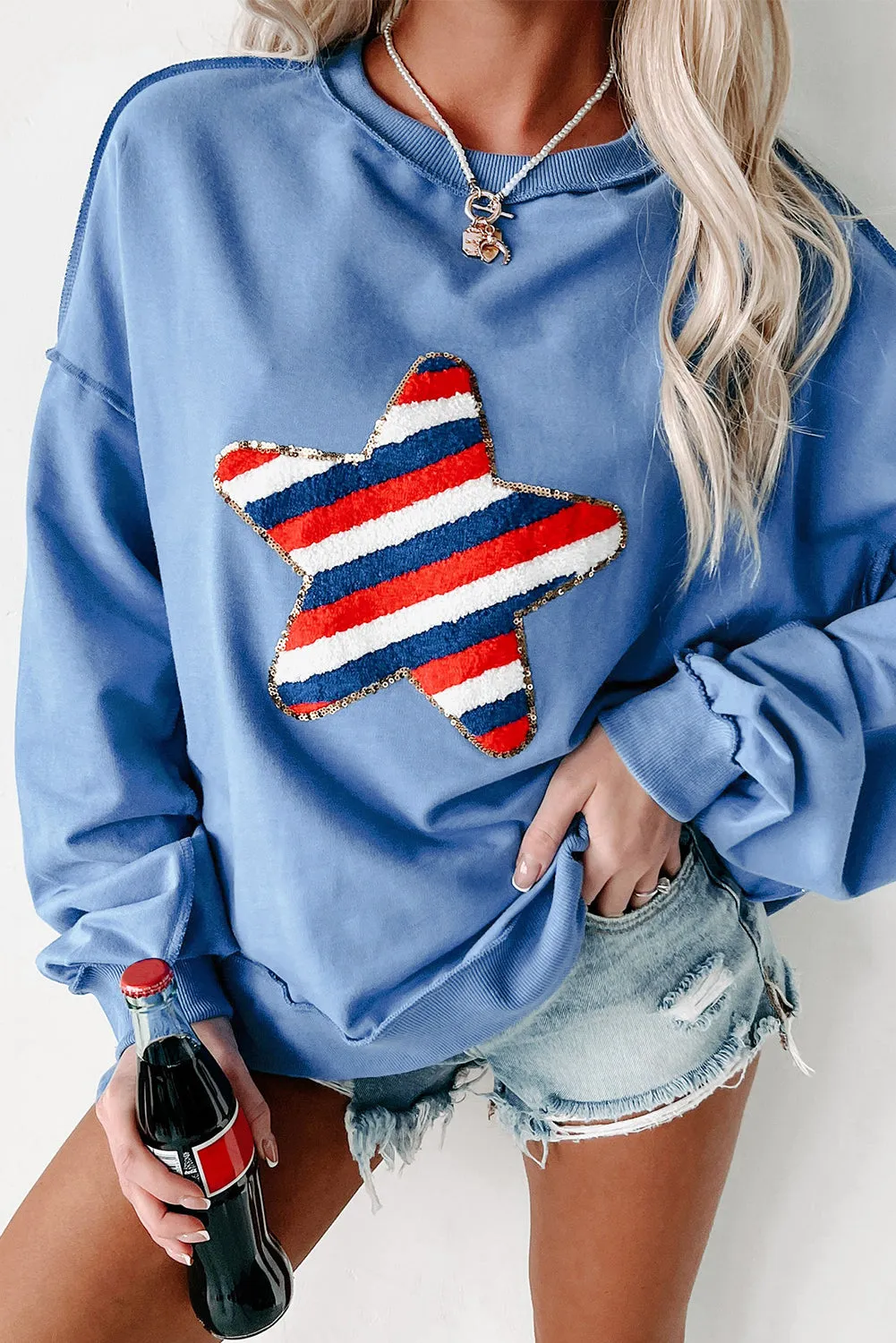 Star Sequin Embroidered Sweatshirt