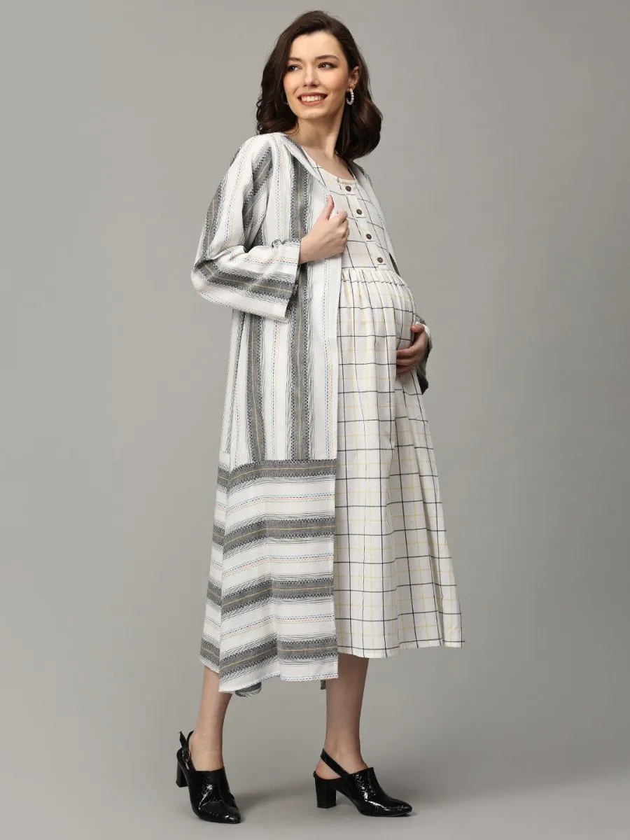 Stormy Sky Stripe Maternity and Nursing Shacket Dress