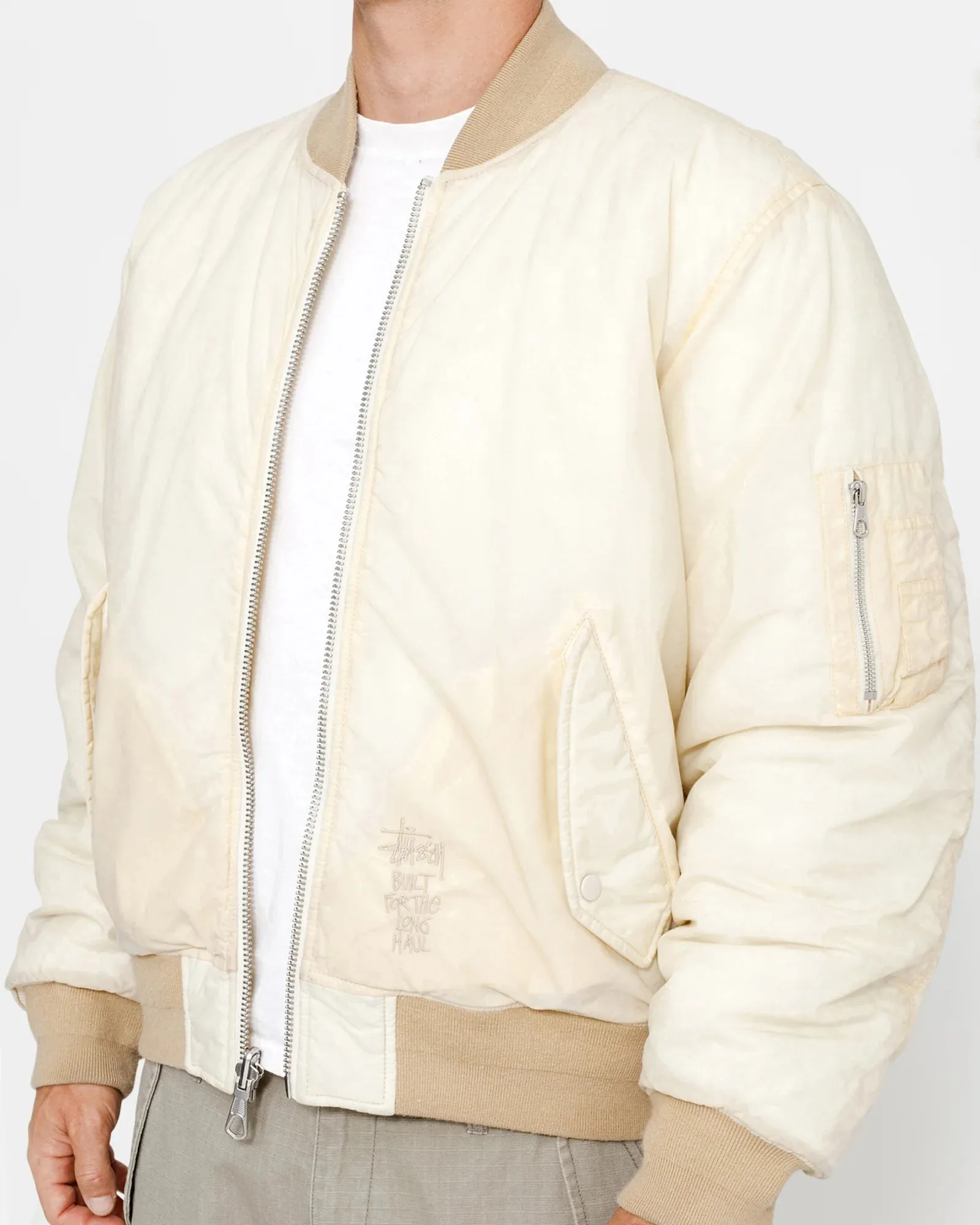 Stüssy Quilted Bomber Waxed Jacket - Cream