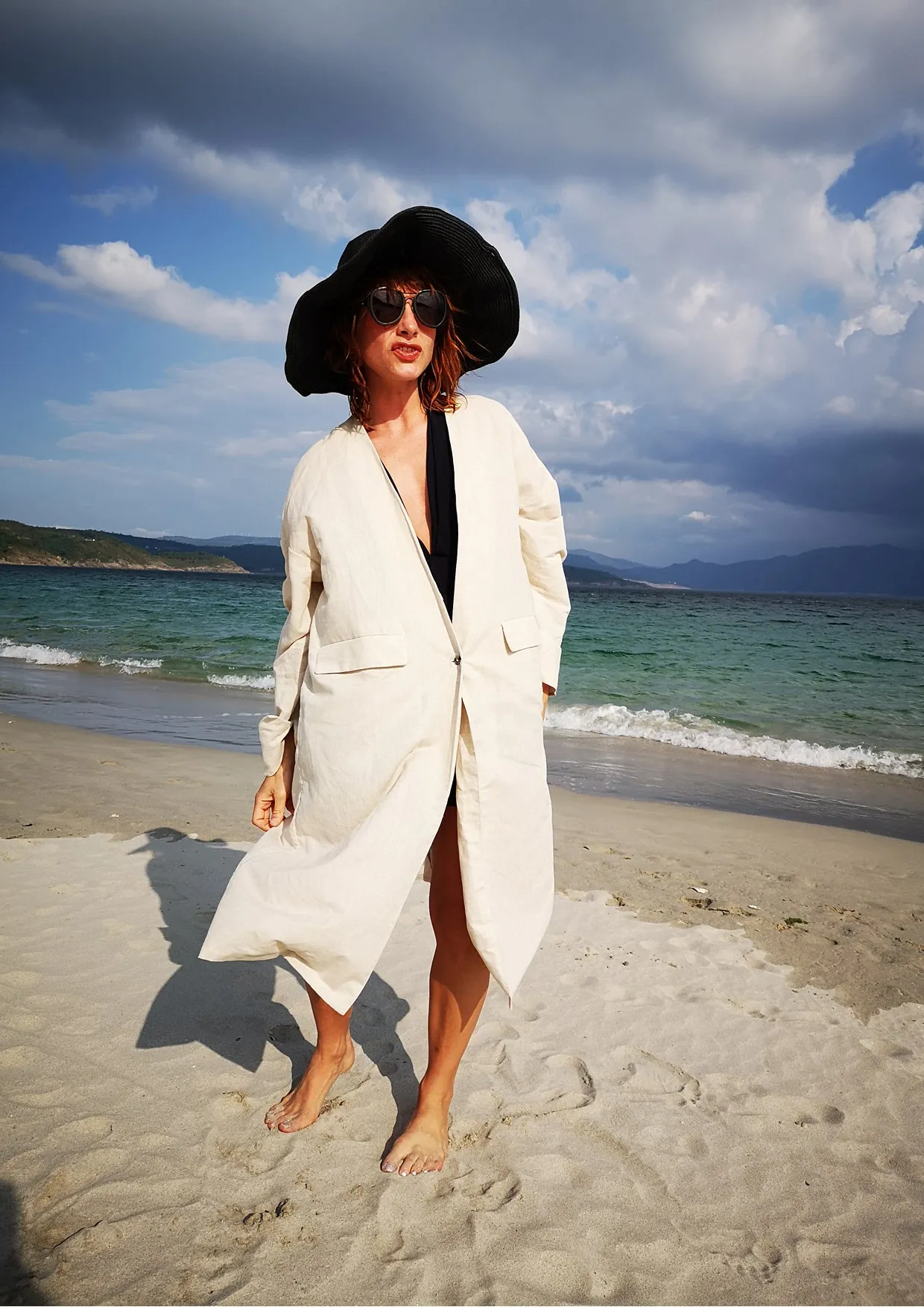 SUMMER COAT - NATURAL LINEN white